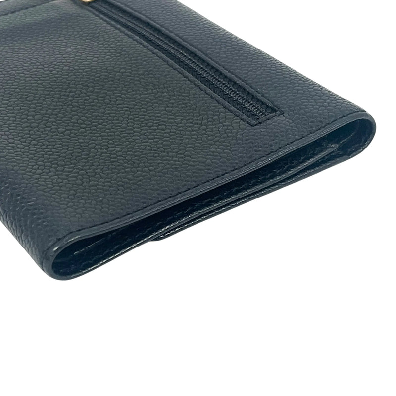 CHANEL Caviar Skin Coco Mark Tri-fold Compact Wallet - Black 