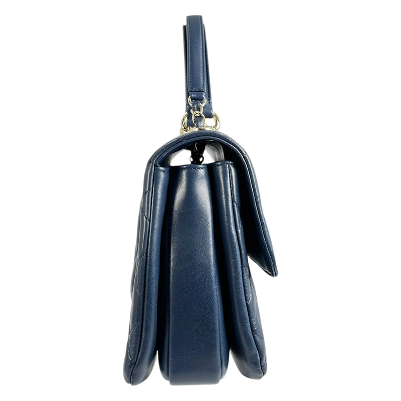 CHANEL Calfskin Matelassé Top Handle Trendy CC Handbag with Chain Shoulder Bag - Navy 