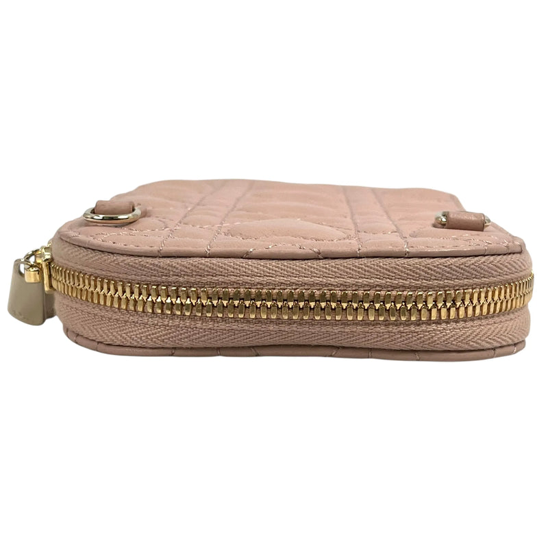 Dior レディディオール コールイン フォンケース カナージュ ラムスキン ショルダーバッグ - ピンク