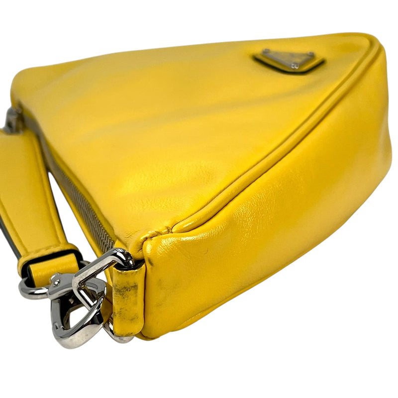 Prada Triangle Leather Clutch Bag - Yellow 