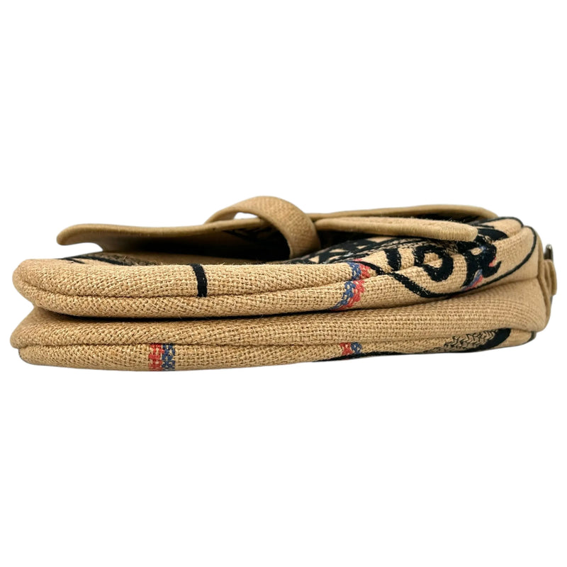 Dior Saddle Jute Canvas Embroidered With Dior Union Motif Hand Bag - Beige 