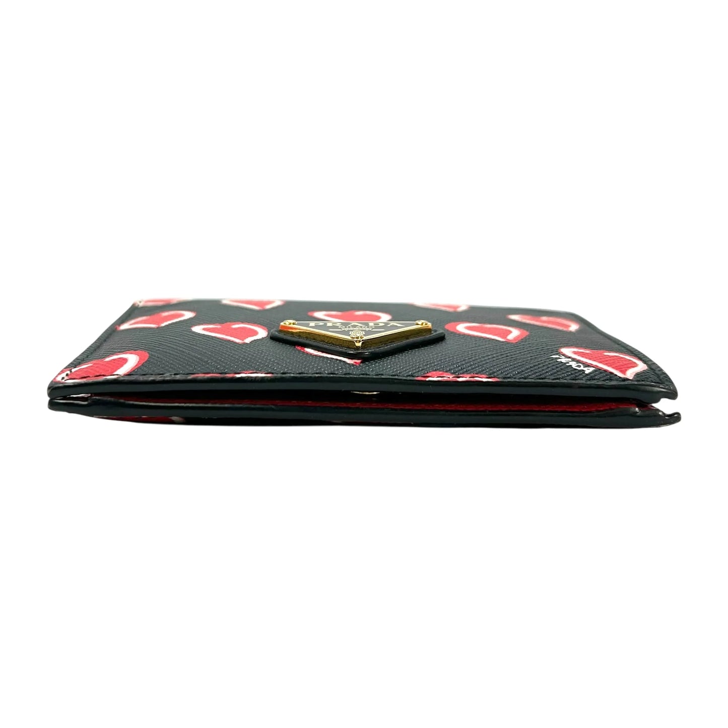 PRADA Heart Print Compact Wallet - Black 