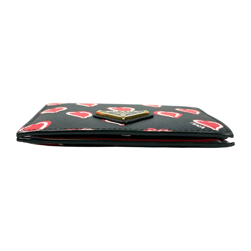 PRADA Heart Print Compact Wallet - Black 