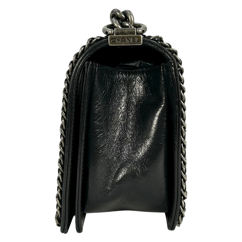 CHANEL Boy Chanel Leather Chain Shoulder Bag - Black 