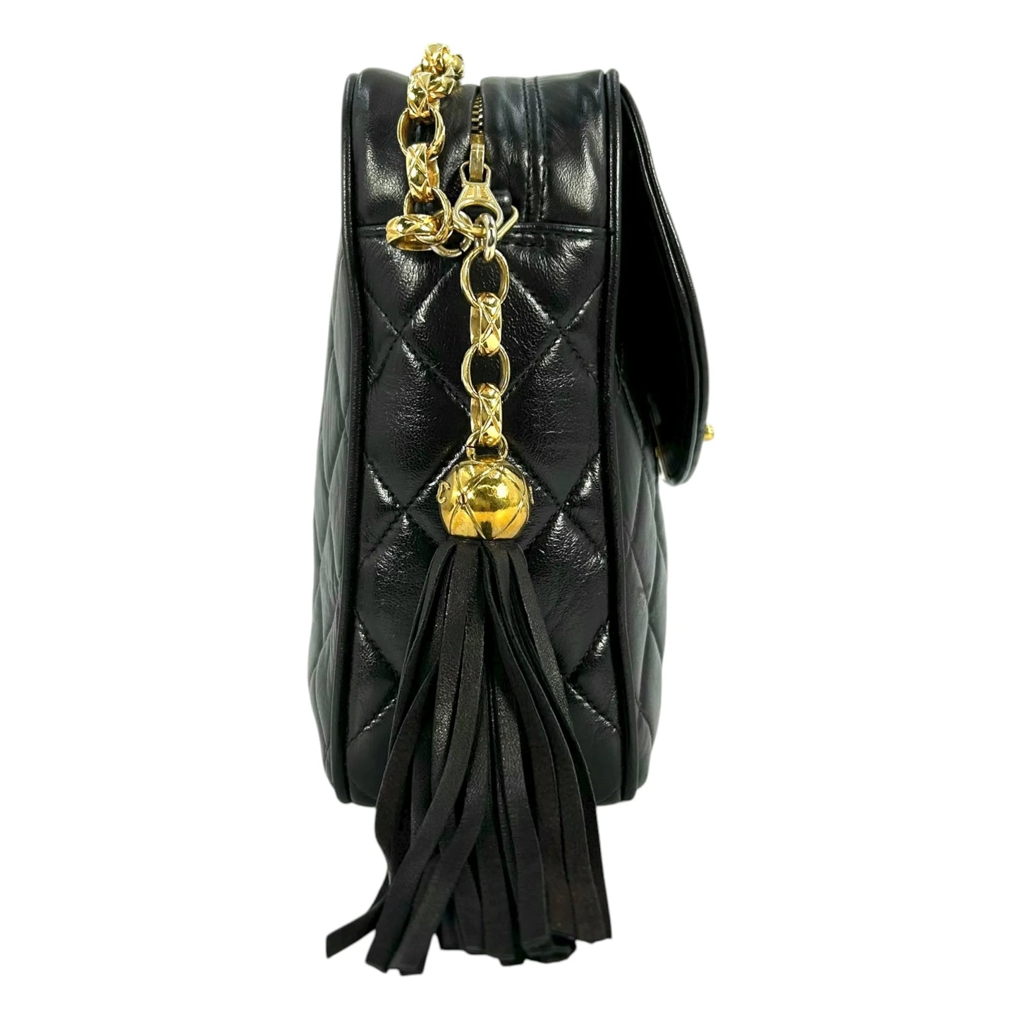 CHANEL Matelasse Tassel Chain Shoulder Bag - Black 