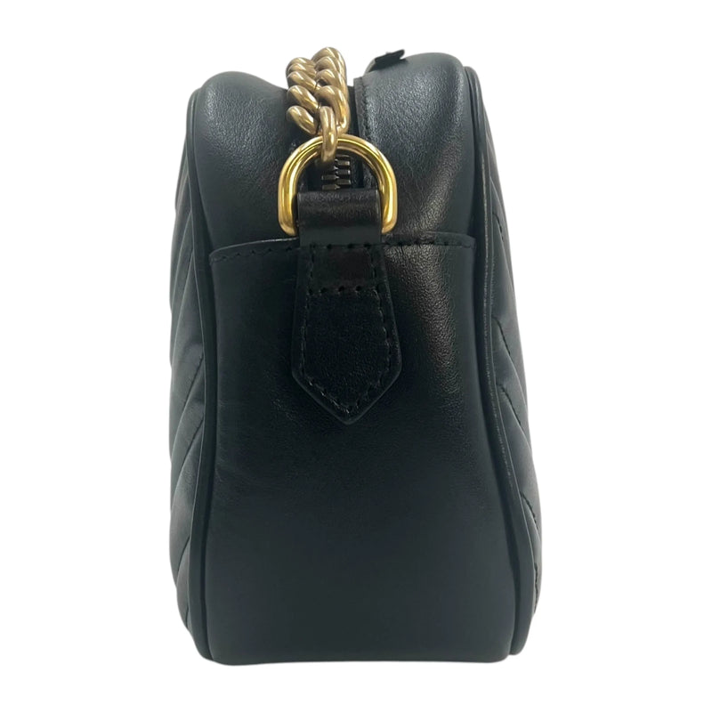 GUCCI GG Marmont Leather Shoulder Bag - Black 