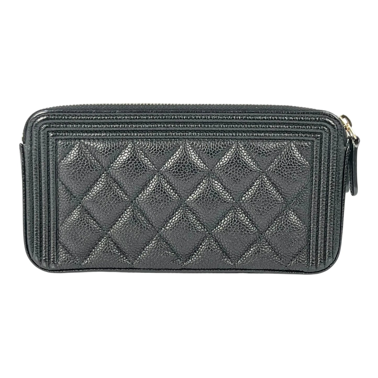 CHANEL Caviarskin Boy Double Zip Around Chain Wallet - Black 