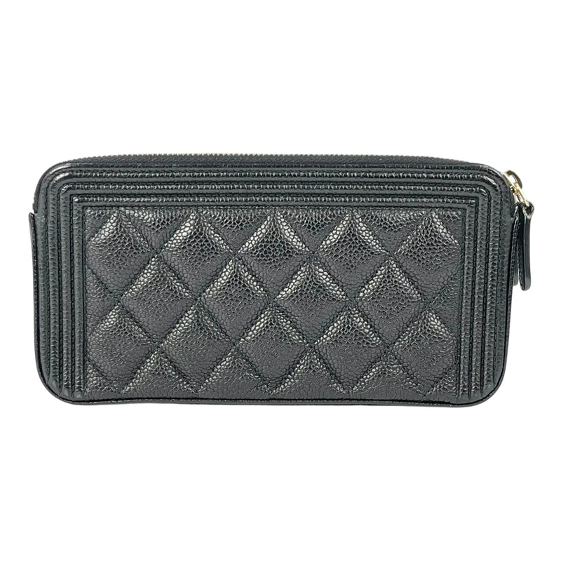 CHANEL Caviarskin Boy Double Zip Around Chain Wallet - Black 