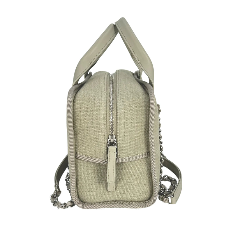 CHANEL Deauville Bowling Canvas Handbag/Shoulder Bag - Beige 