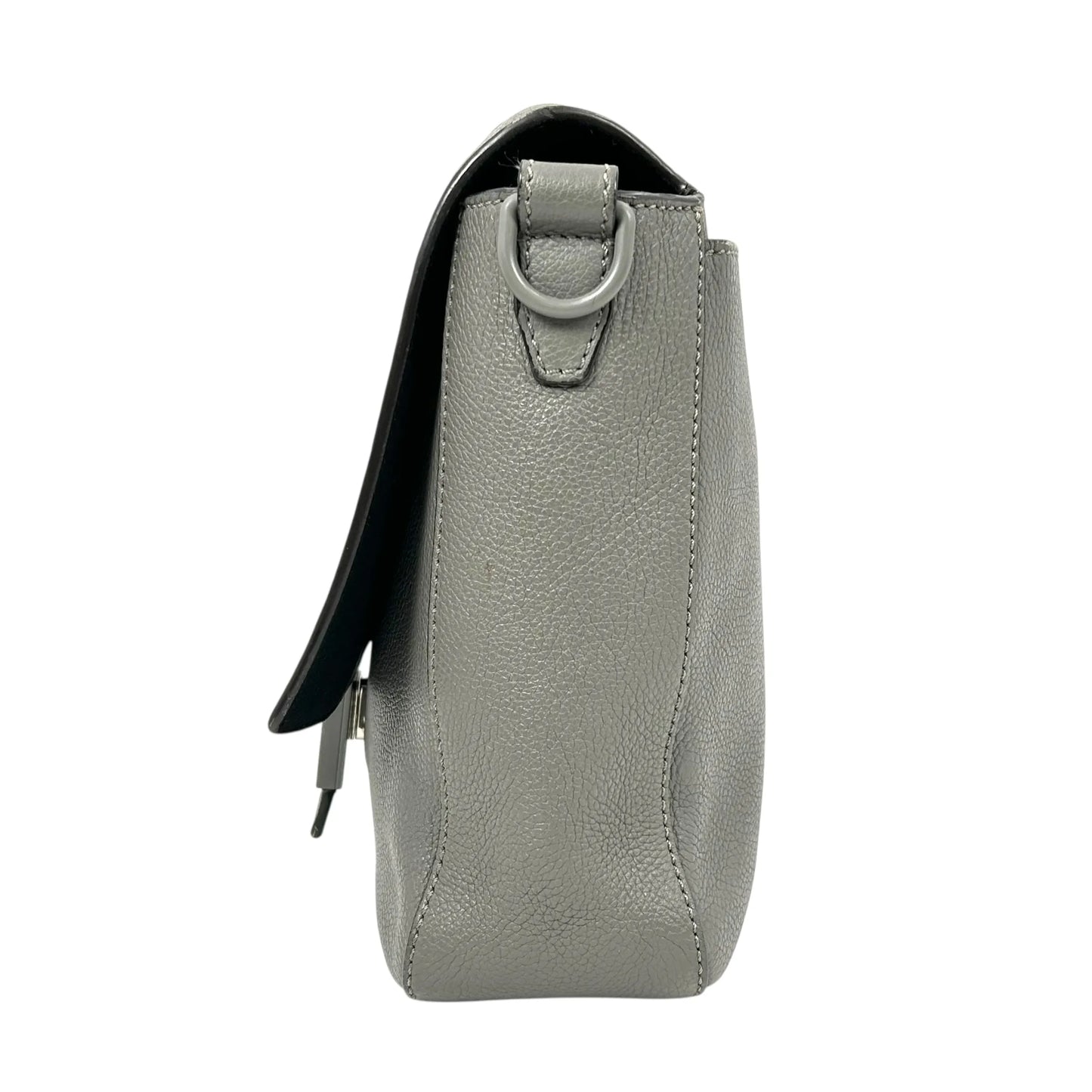 FENDI Baguette Messenger Bag Leather Shoulder Bag - Grey 