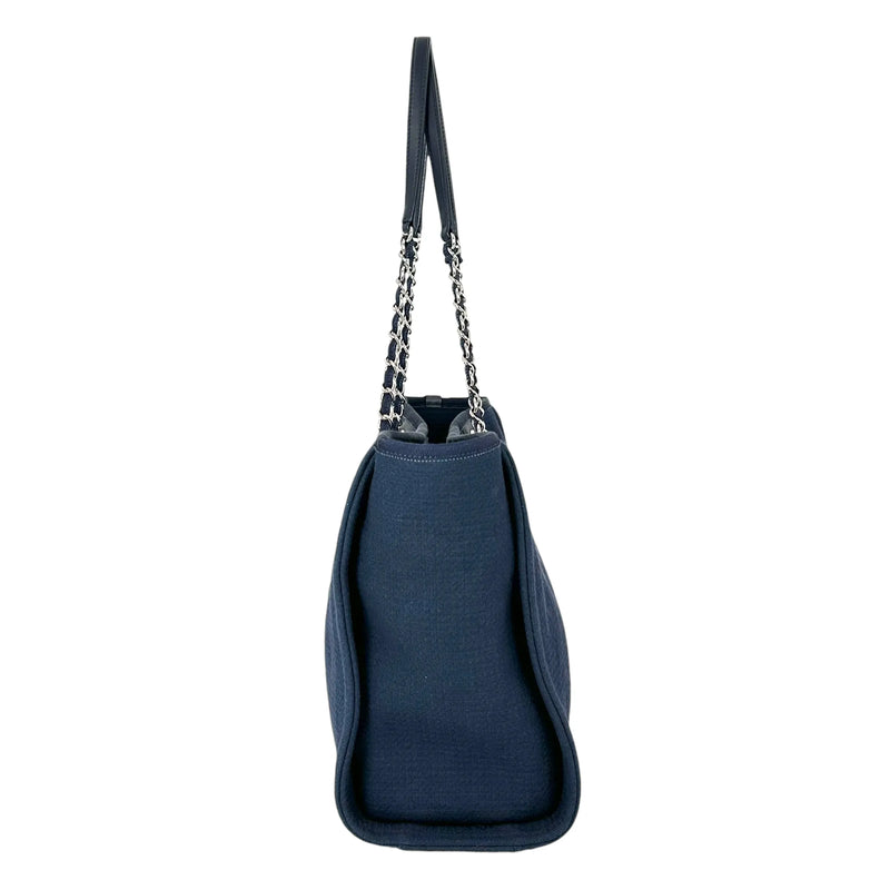 CHANEL Deauville MM Canvas Tote Bag - Navy 