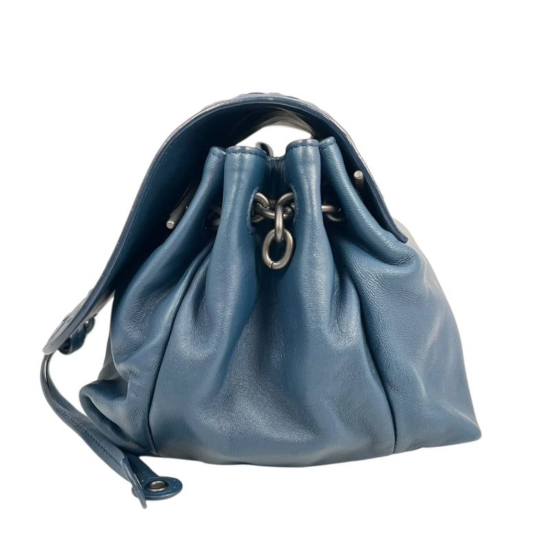 BOTTEGA VENETA Intrecciato Leather Shoulder Bag - Navy 