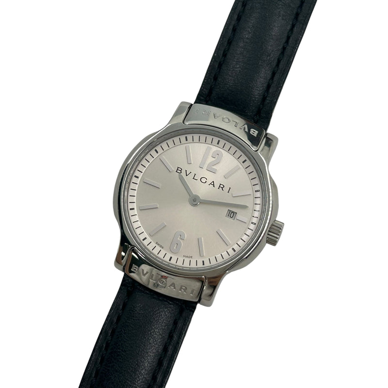 BVLGARI Solotempo Stainless Steel Leather Band Watch - Black 