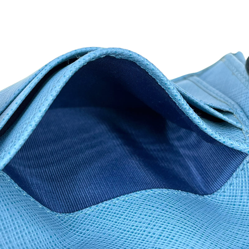 PRADA Saffiano Ribbon Tri-fold Compact Wallet - Blue 