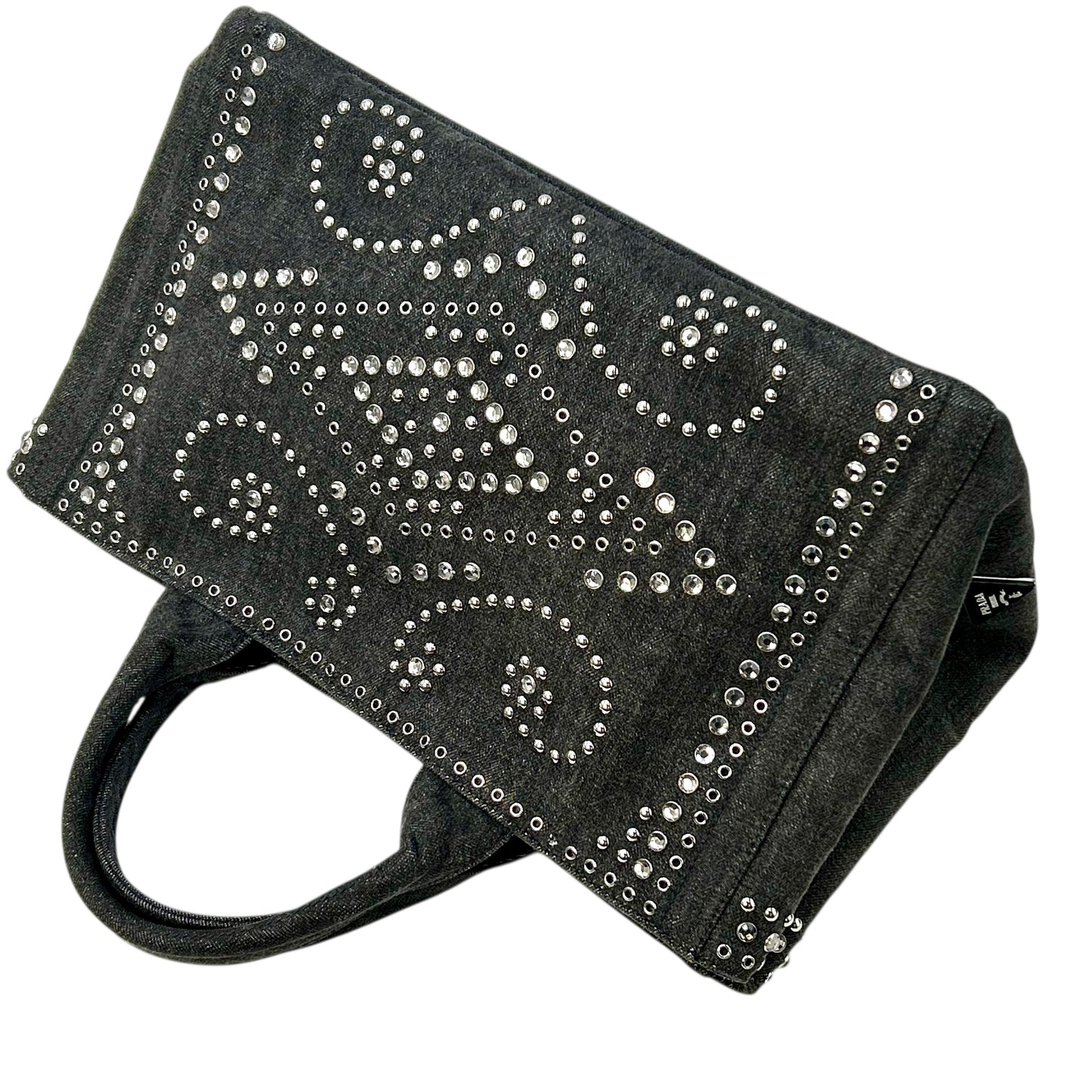 PRADA Canapa Rhinestone Handbag - Charcoal Grey 