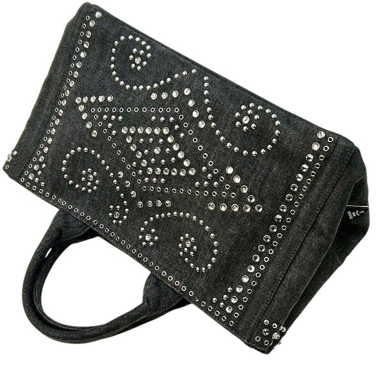 PRADA Canapa Rhinestone Handbag - Charcoal Grey 