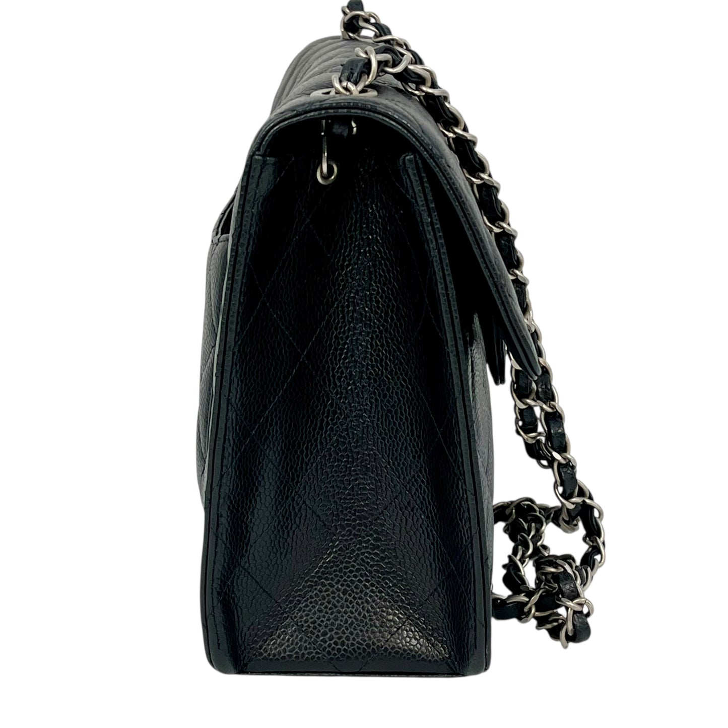 CHANEL キャビアスキン マトラッセ チェーンショルダーバッグ - ブラック