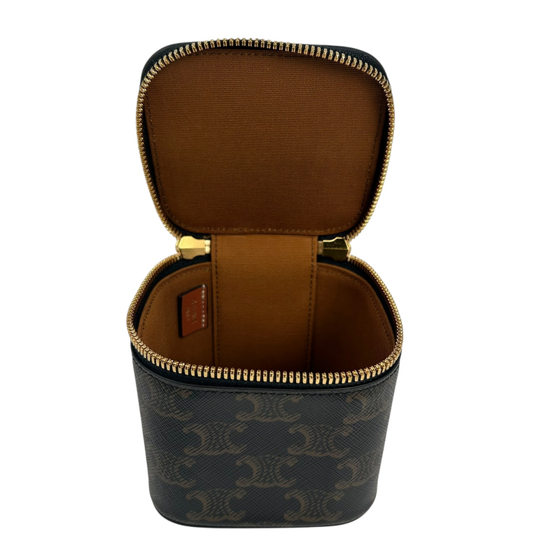 CELINE Mini Vanity Case in Triomphe Canvas and Calfskin - Dark Brown 