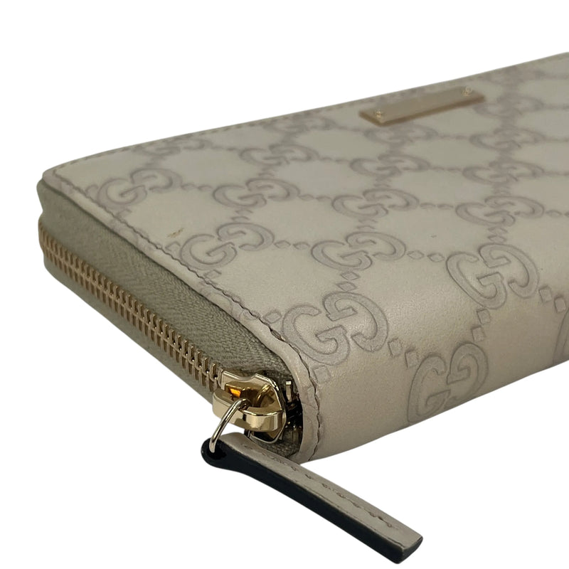 GUCCI Leather Round Zip Long Wallet - Beige 