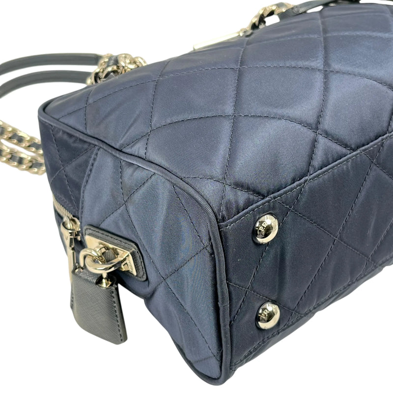 PRADA Quilted Nylon Chain Shoulder Bag - Navy 