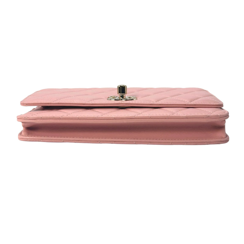 CHANEL Lambskin Chain Wallet - Baby Pink 