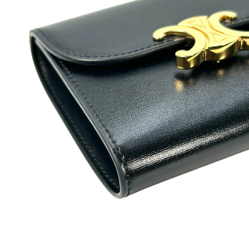 CELINE Triomphe Compact Tri-fold Wallet - Black - 35348 