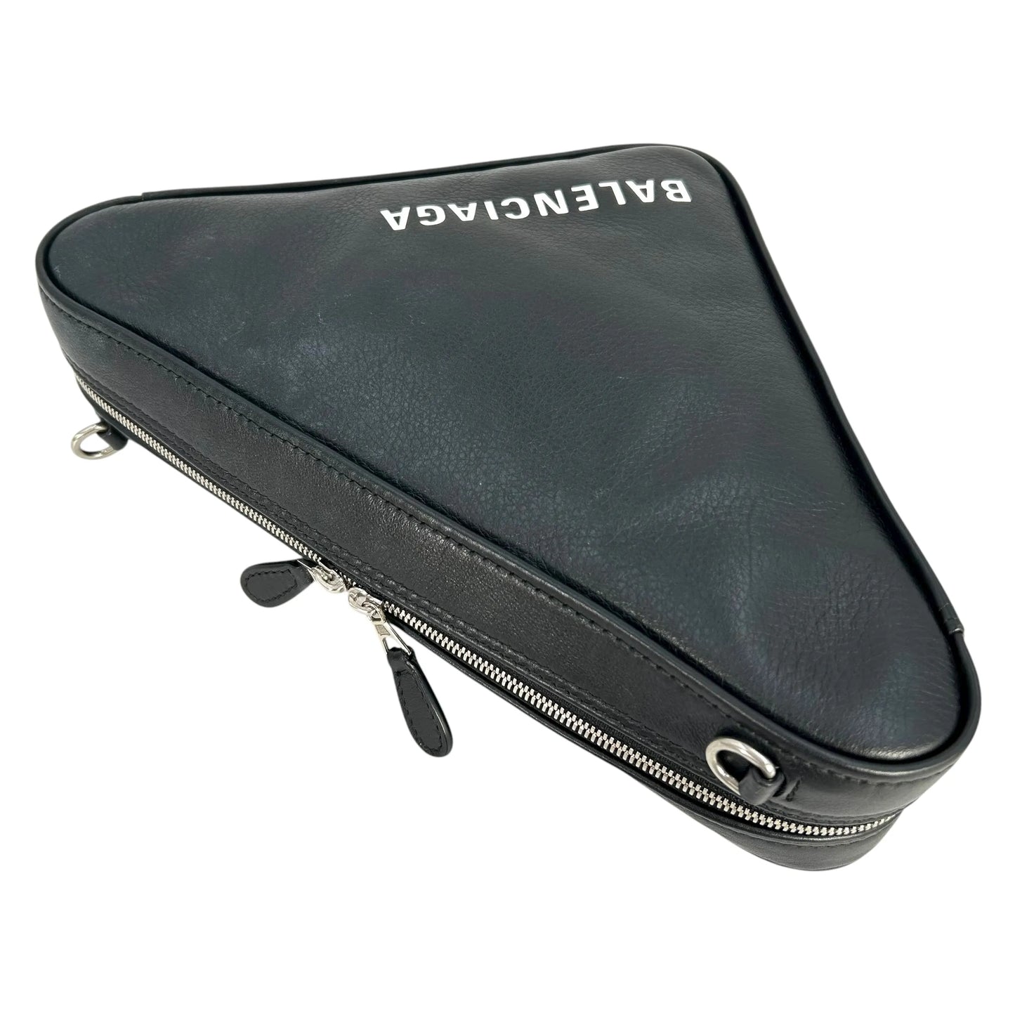 BALENCIAGA Triangle Leather Chain Shoulder Bag - Black 