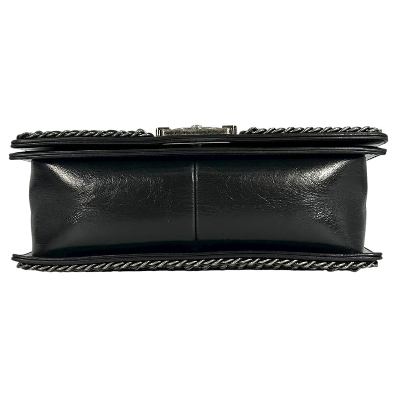 CHANEL Boy Chanel Leather Chain Shoulder Bag - Black 