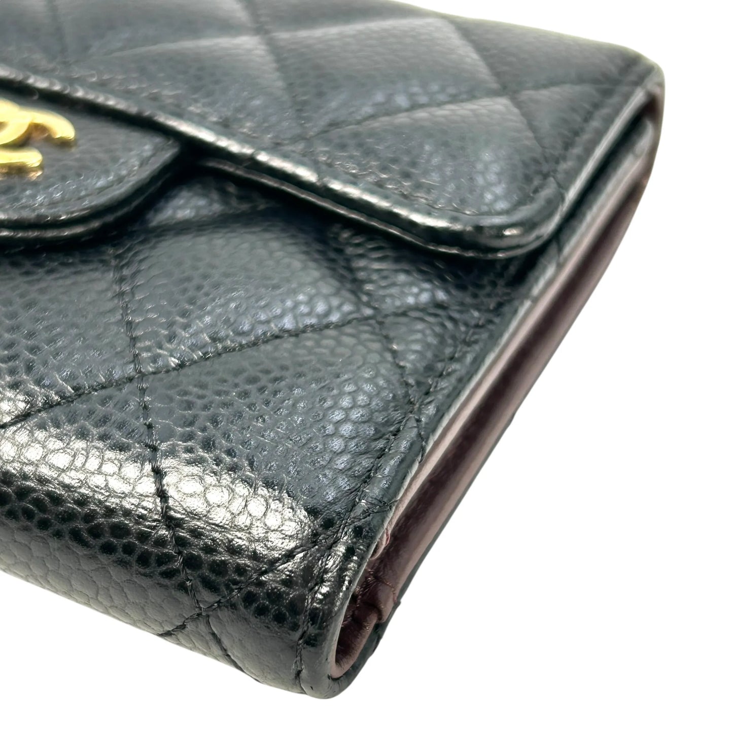CHANEL Matelassé Caviar Leather Classic Flap Compact Wallet - Black 