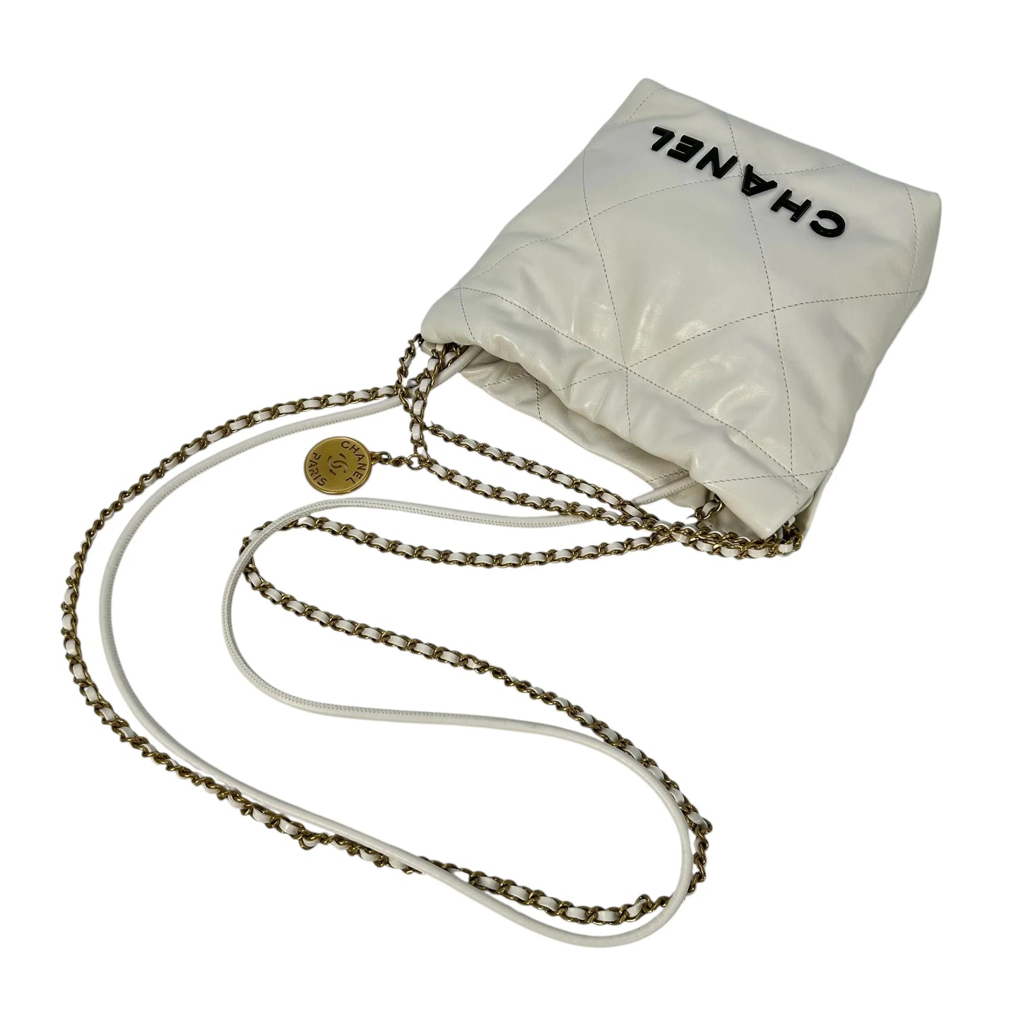 CHANEL Calfskin 22 Mini Handbag with Chain Shoulder Bag - White 