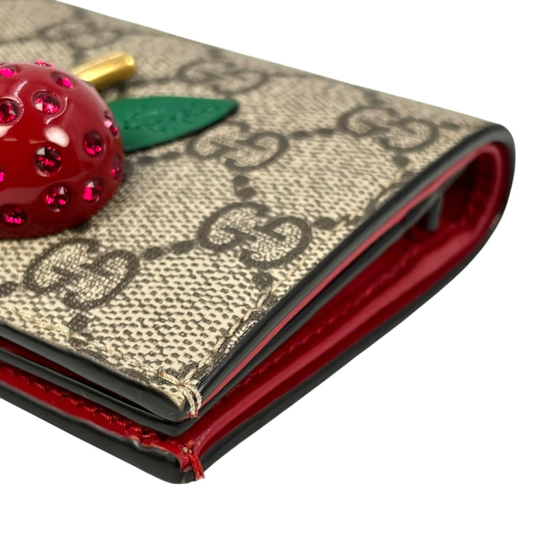 GUCCI GG Supreme Canvas Cherry Bifold Compact Wallet - Beige 