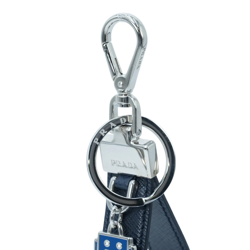 PRADA Robot Leather Keychain Key Holder - Navy 