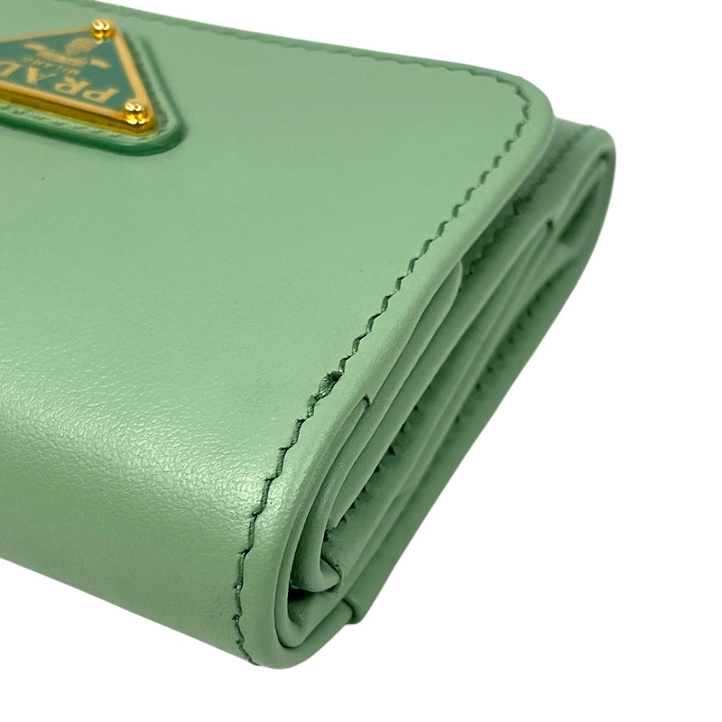 PRADA Saffiano Leather Tri-fold Compact Wallet - Green 