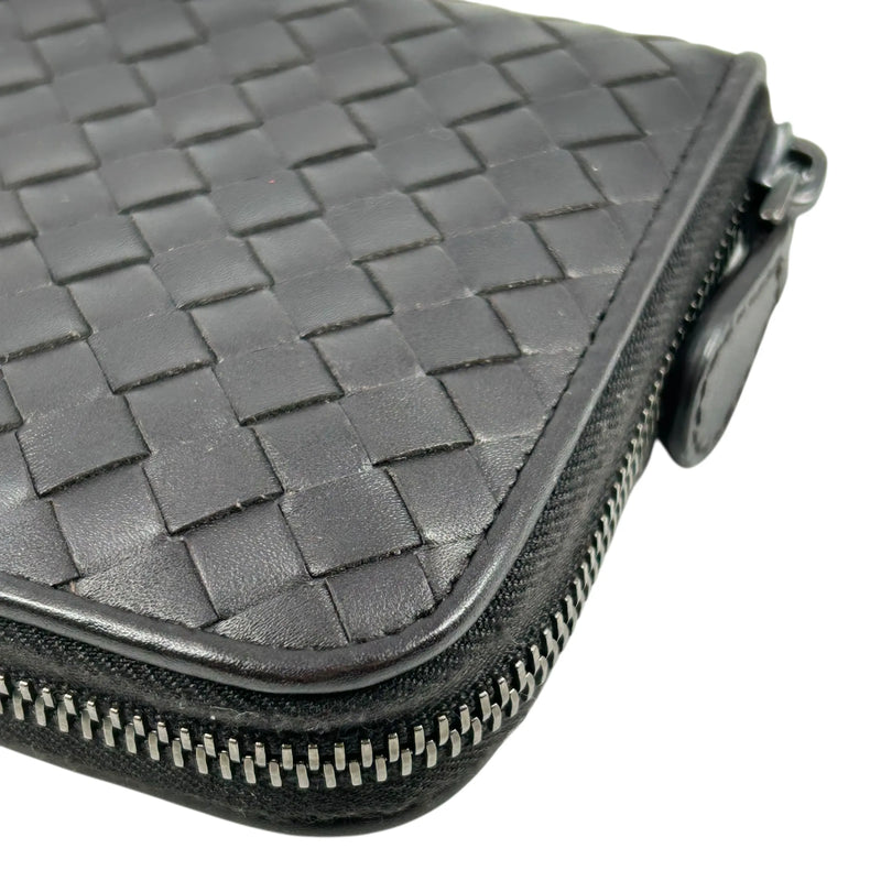 BOTTEGA VENETA Intrecciato Zip-Around Lambskin Long Wallet - Dark Brown 