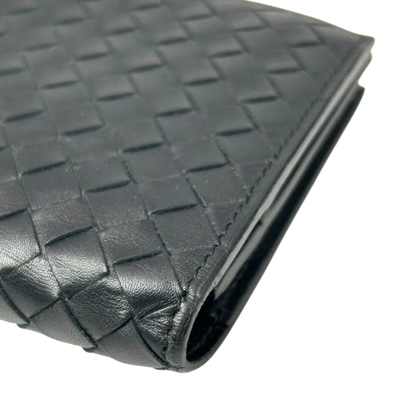BOTTEGA VENETA Intrecciato Leather Bi-fold Long Wallet - Black 