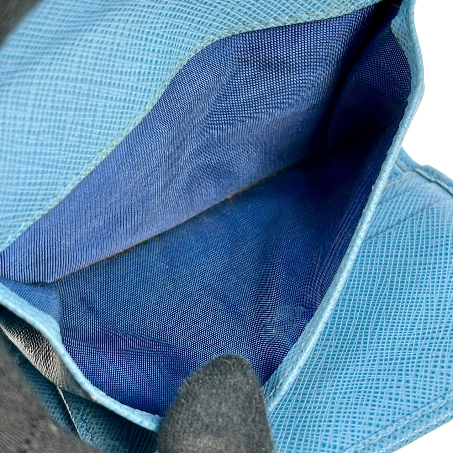 PRADA Saffiano Ribbon Tri-fold Compact Wallet - Blue 