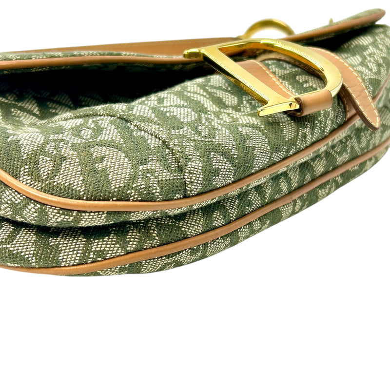 Dior サドル トロッター キャンバス ハンドバッグ ショルダーバッグ - カーキ × ベージュ