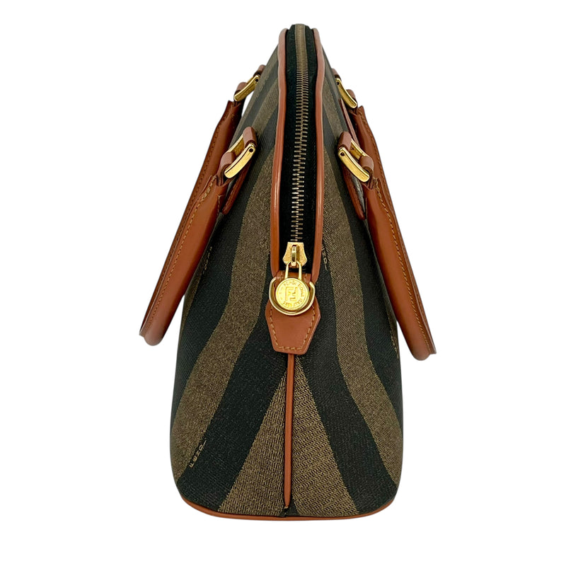 FENDI ペカン ロゴ ストライプ ハンドバッグ - ブラウン