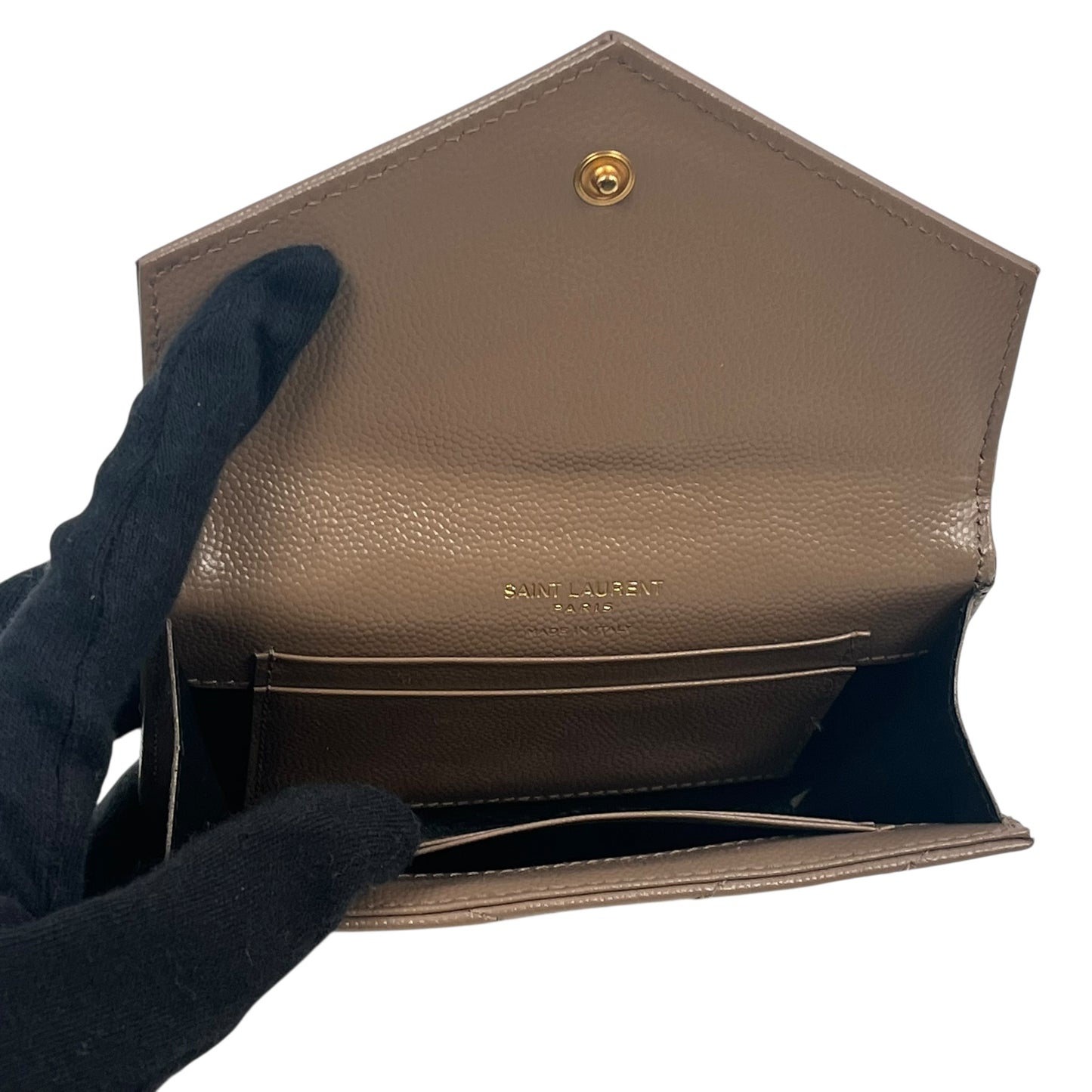 Saint Laurent Cassandra Matelasse Card Case Tri-fold Compact Wallet - Beige 