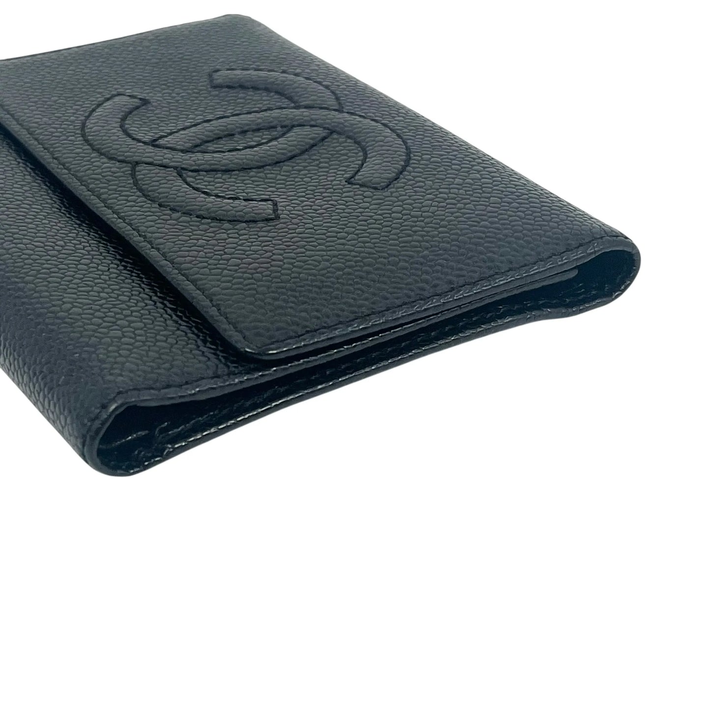CHANEL Caviar Skin Coco Mark Tri-fold Compact Wallet - Black 
