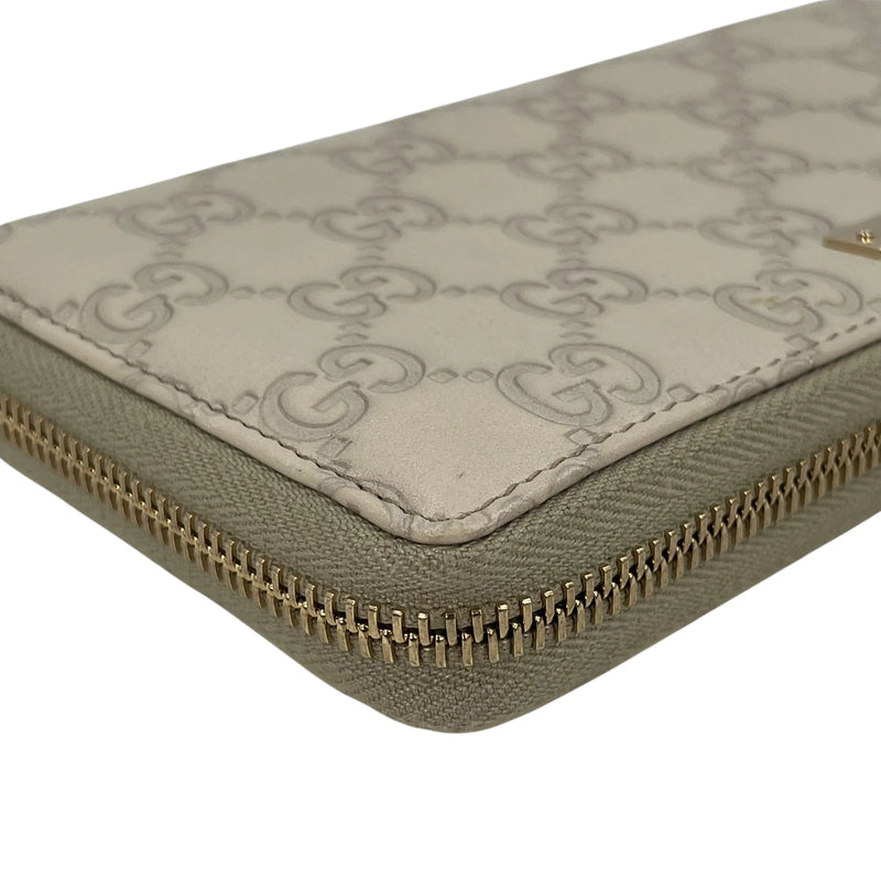 GUCCI Leather Round Zip Long Wallet - Beige 