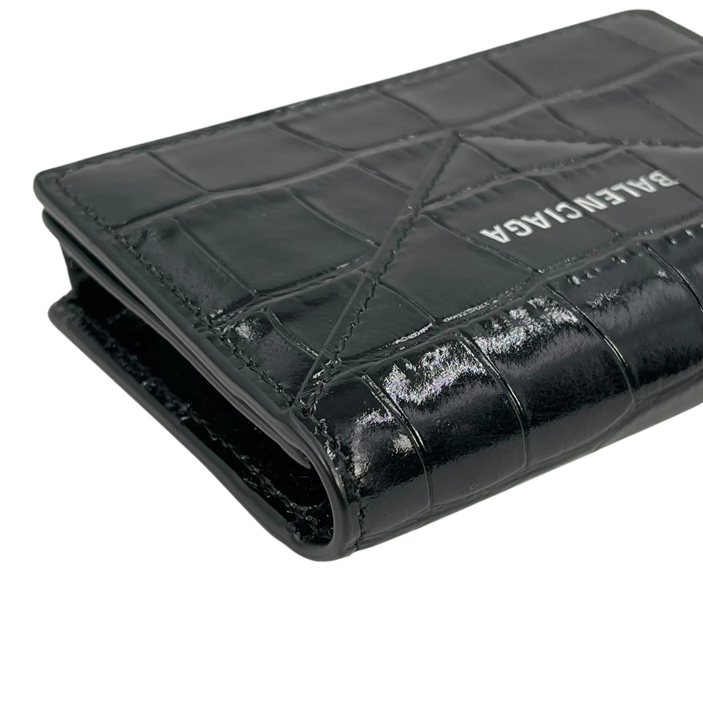 BALENCIAGA Crocodile Paper Card Case - Black 