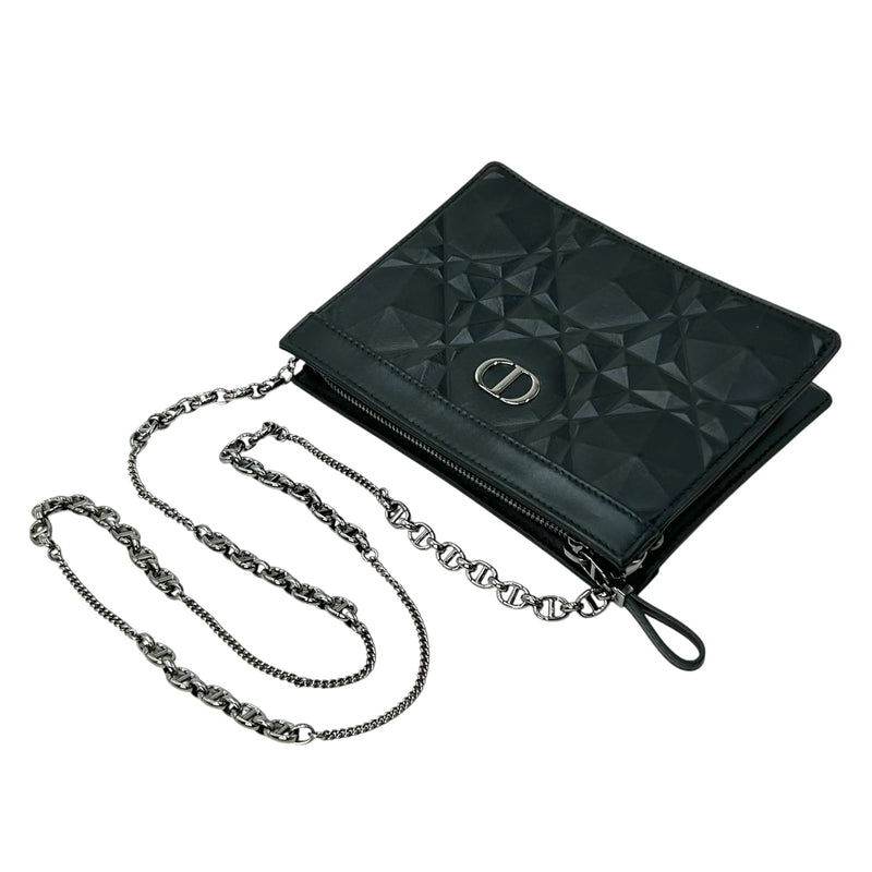 Dior Caro Chain Pouch Cannage Calfskin Chain Wallet Shoulder Bag - Black 