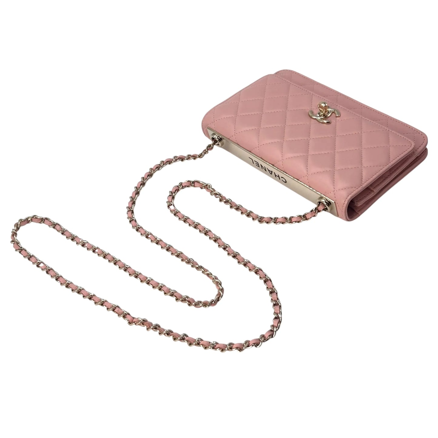 CHANEL Lambskin Chain Wallet - Baby Pink 