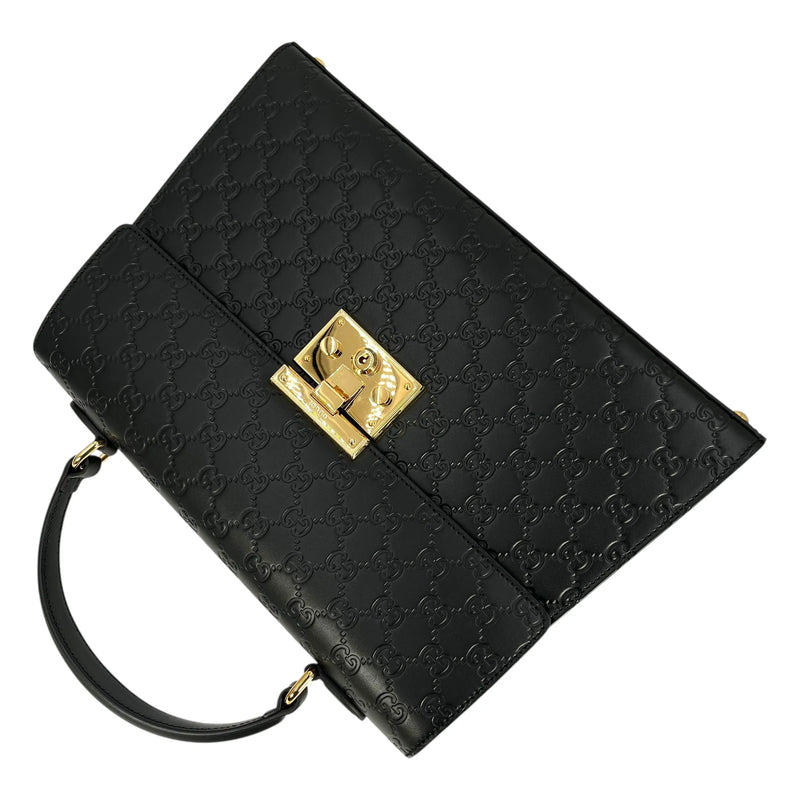 GUCCI Guccissima Padlock Top Handle Leather Hand Bag - Black 