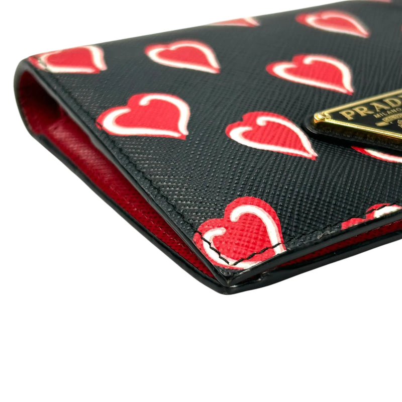 PRADA Heart Print Compact Wallet - Black 