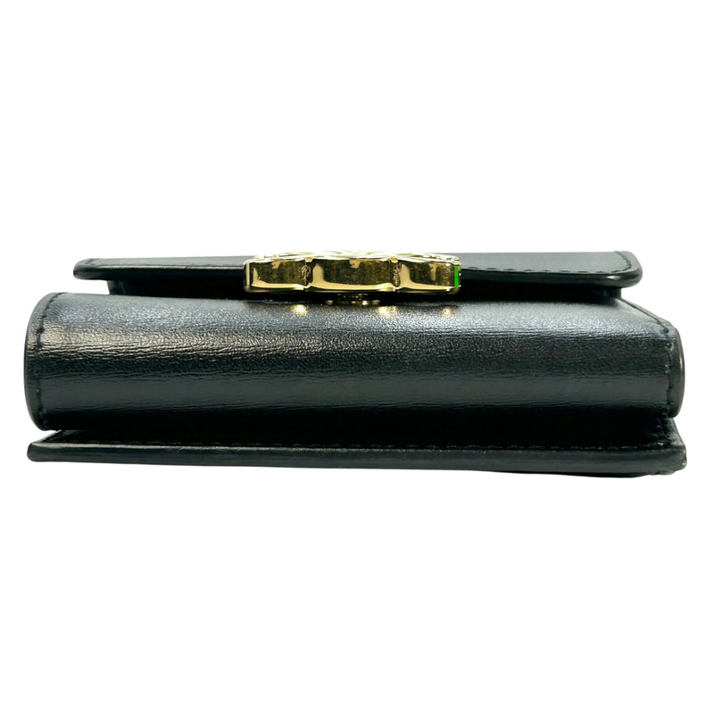 CELINE Vise Coin Triomphe Compact Wallet in Shiny Calfskin - Black 