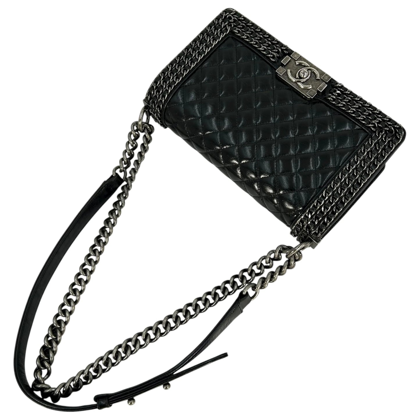 CHANEL Boy Chanel Leather Chain Shoulder Bag - Black 