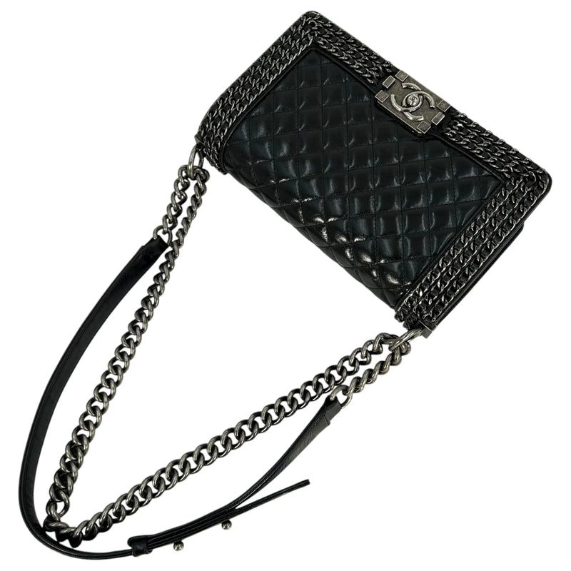 CHANEL Boy Chanel Leather Chain Shoulder Bag - Black 