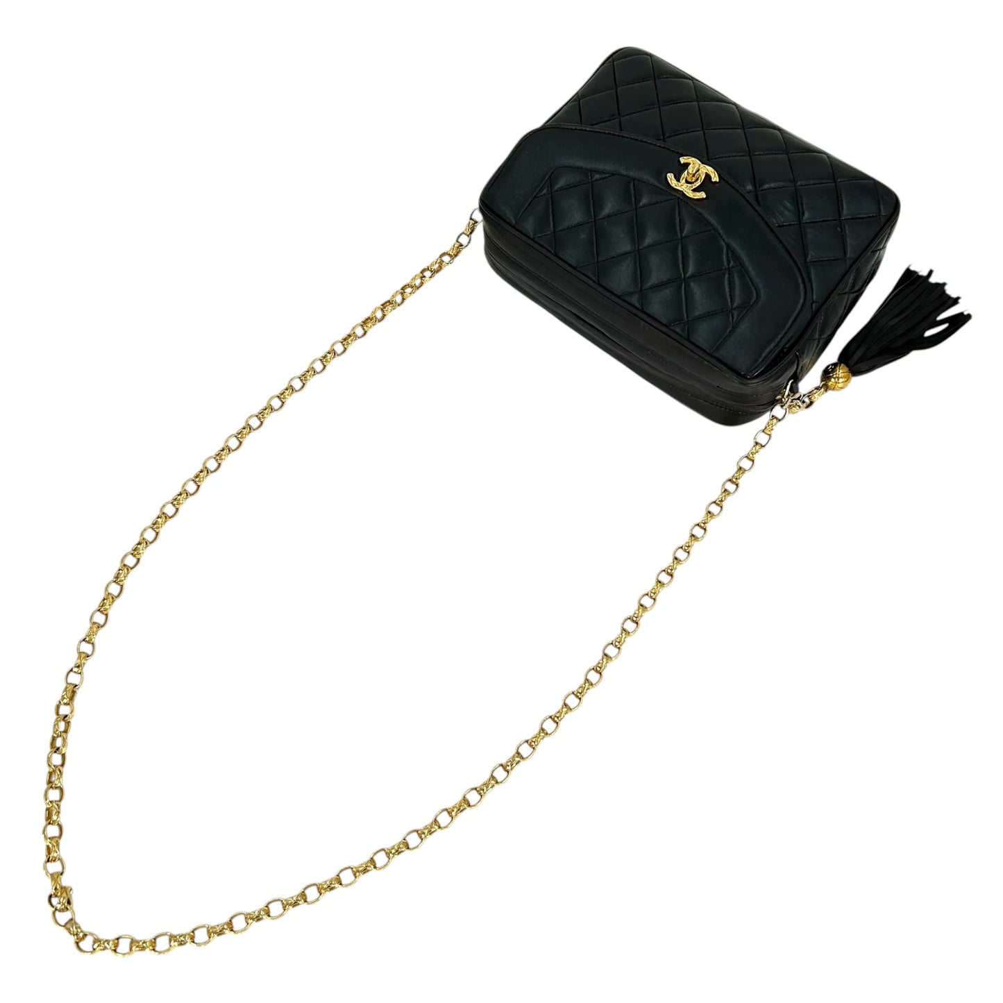 CHANEL Matelasse Tassel Chain Shoulder Bag - Black 
